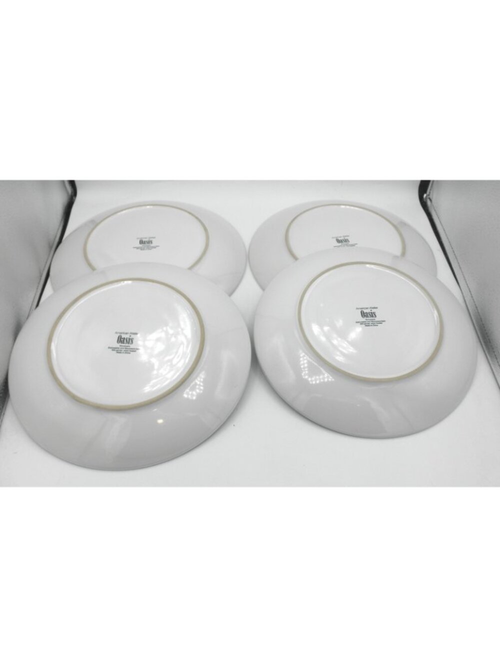 Oasis Blue Gray American Atelier 10-1/2 In. Dinner Plates Set of 4 GLAZE FLAWS - Picture 2 of 8